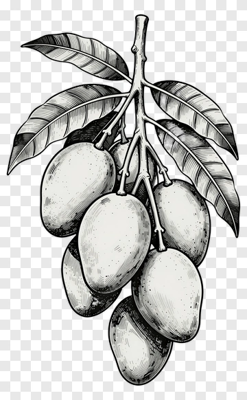 Illustration Of A Mango Branch With Leaves PNG