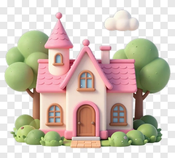3D Cartoon House With Trees And Cloud PNG