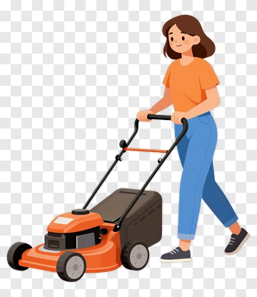 Woman Mowing The Lawn PNG