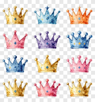 Colorful Watercolor Crowns PNG