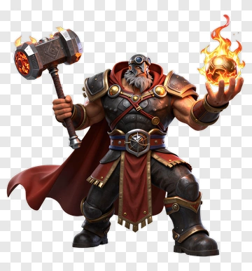 Fantasy Warrior Holding A Flame And Hammer PNG