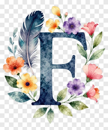 Floral Letter F With Watercolor Flowers PNG