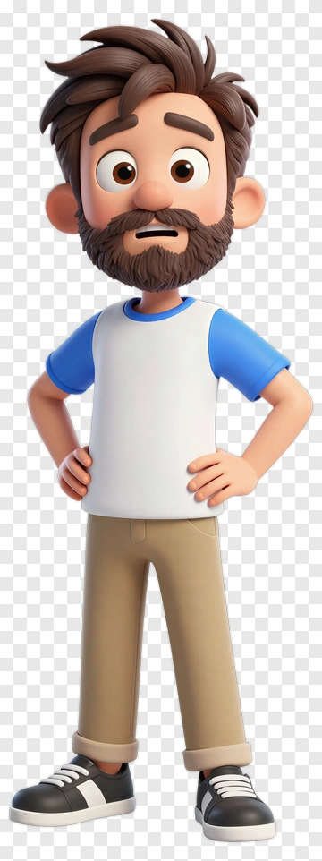 3D Cartoon Man Standing With Hands On Hips PNG
