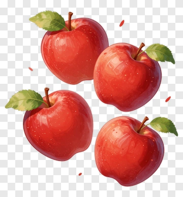 Red Apples With Green Leaves PNG