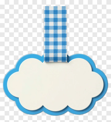 Cloud-Shaped Label With Blue Checkered Ribbon PNG