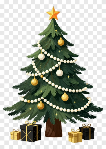 Christmas Tree With Ornaments And Gifts PNG