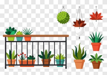 Colorful Potted Plants On A Balcony PNG