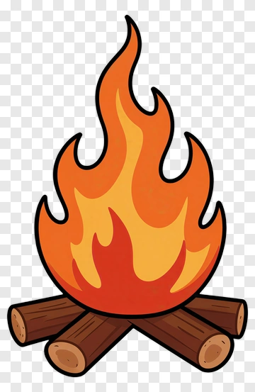 Cartoon Campfire With Flames And Logs PNG