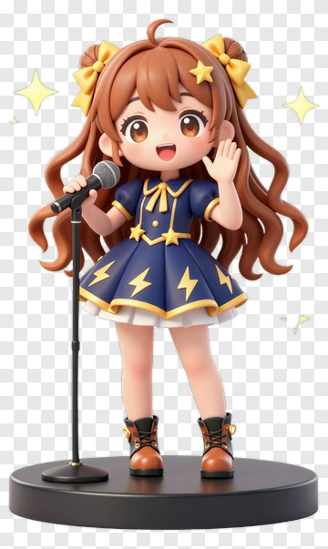 3D Singing Girl Holding A Microphone PNG