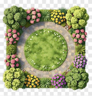 Garden Landscape With Colorful Flowers And Greenery PNG