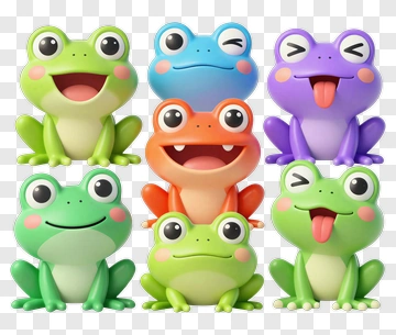 Colorful Cartoon Frogs PNG