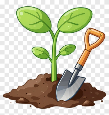 Cartoon Plant Growing With A Garden Shovel PNG