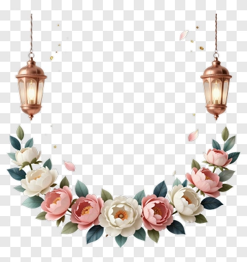 Floral Wreath With Lanterns PNG