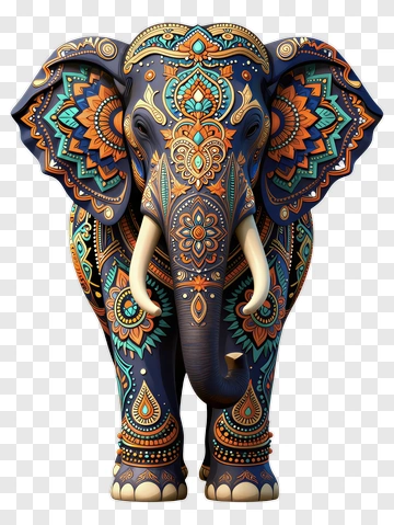 Colorful Elephant With Intricate Patterns PNG