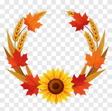 Autumn Wreath With Sunflower And Leaves PNG