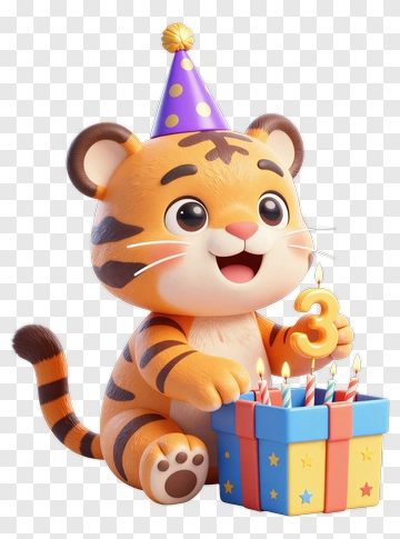 Cartoon Tiger Celebrating A Birthday With Cake PNG