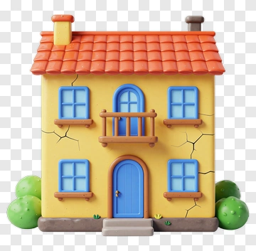 3D Cartoon House With Cracked Walls PNG