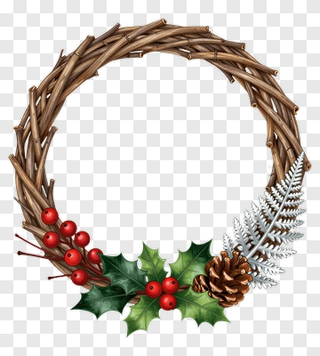 Christmas Wreath With Pinecones And Berries PNG