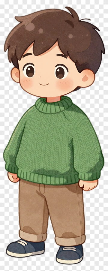 Cartoon Boy In A Green Sweater PNG