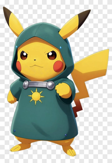 Pikachu Wearing A Green Hooded Cloak PNG