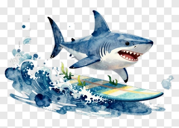 Cartoon Shark Surfing On A Wave PNG
