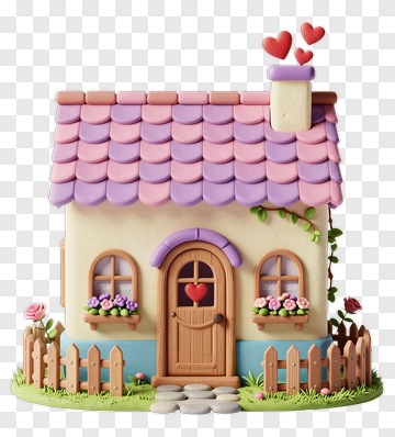 Colorful House With Heart Decorations PNG