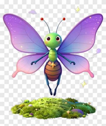 Cartoon Butterfly With Colorful Wings PNG