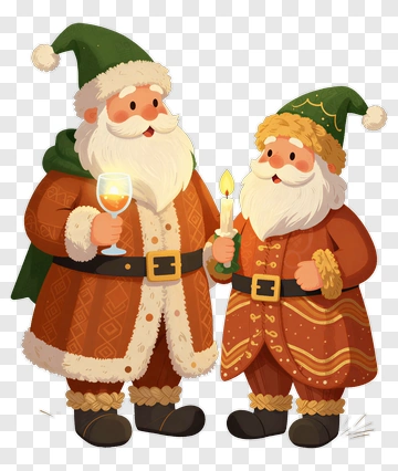 Cartoon Santa Claus Holding A Candle And A Glass PNG