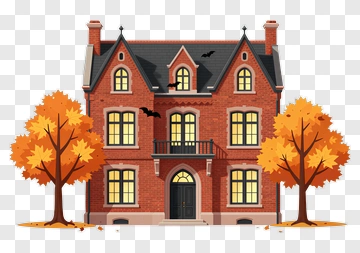 Haunted House With Autumn Trees PNG