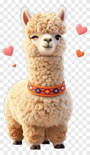 Cute Cartoon Alpaca With Hearts PNG