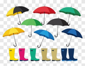 Colorful Umbrellas And Rain Boots PNG