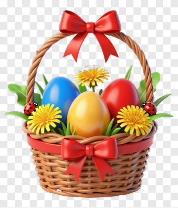 Easter Basket With Colorful Eggs And Flowers PNG
