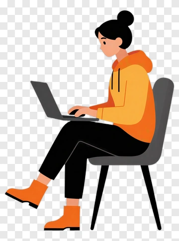 Woman Using A Laptop While Sitting PNG