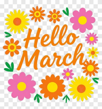 Hello March Floral Design PNG