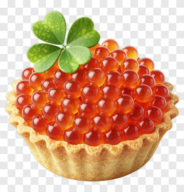 Colorful Tart With Orange Caviar And Clover Leaf PNG