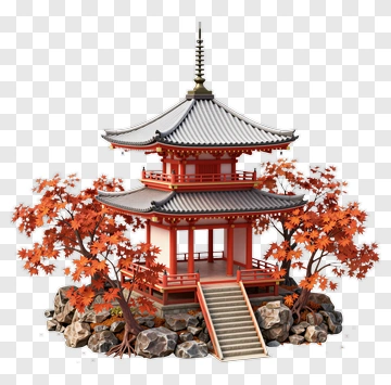 Japanese Pagoda Surrounded By Autumn Trees PNG