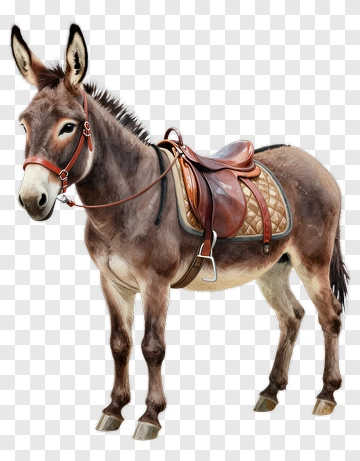 Realistic Donkey With Saddle PNG