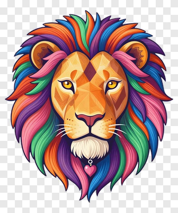 Colorful Lion Head Illustration PNG