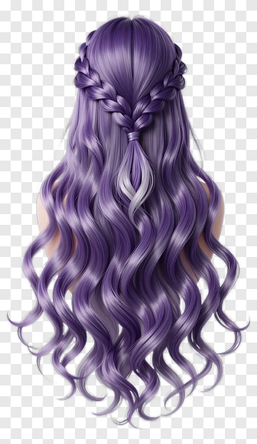 Long Wavy Purple Hair With Braids PNG