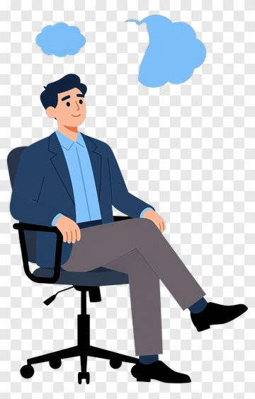 Man Sitting In Office Chair Thinking PNG