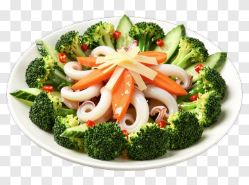 Colorful Seafood Salad With Broccoli And Carrots PNG