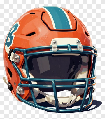 Football Helmet With Orange And Blue Design PNG