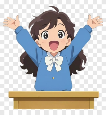 Happy Girl In Blue Sweater Raising Arms PNG