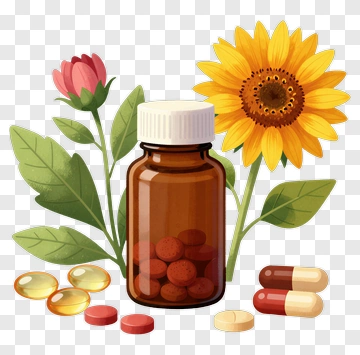 Medicine Bottle Surrounded By Flowers PNG