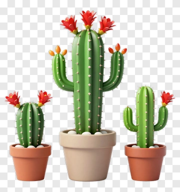 Colorful Cacti In Flower Pots PNG