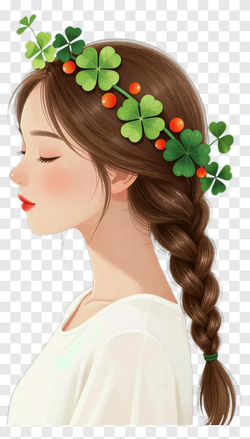 Girl With Braided Hair And Shamrock Crown PNG