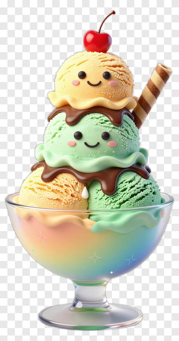 Cute Ice Cream Sundae With Smiling Faces PNG