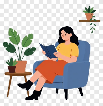 Woman Reading A Book In A Cozy Chair PNG