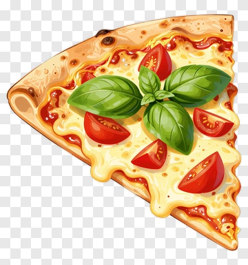 Pizza Slice With Fresh Basil And Tomatoes PNG
