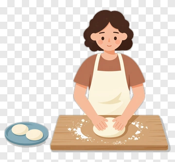 Woman Making Dough In Kitchen PNG